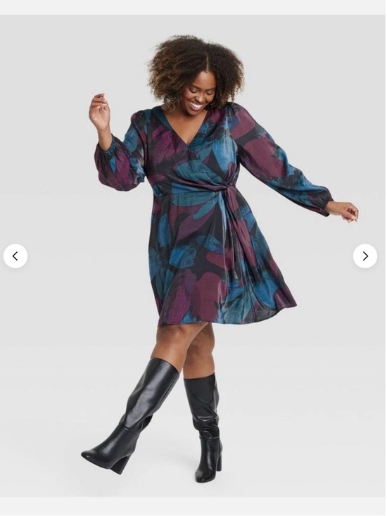 Ava & Viv Dresses & Skirts - NEW Ava & Viv Balloon Long Sleeve Midi Faux Wrap Dress Pockets